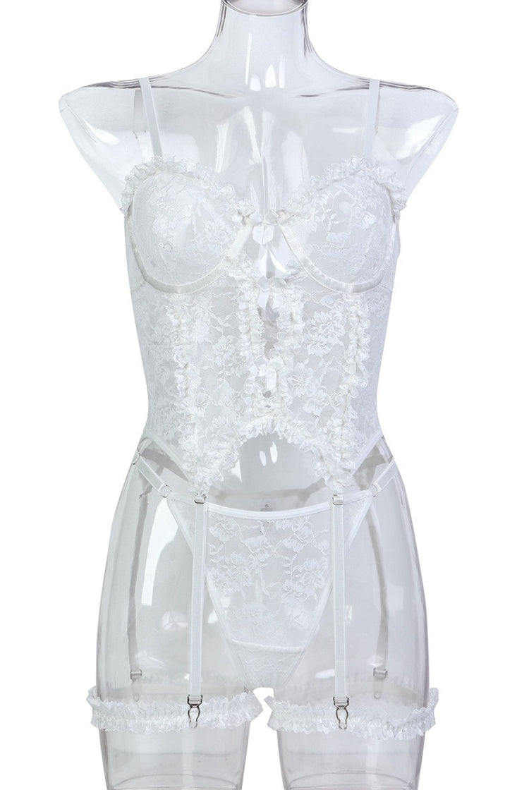 Pure Desire Pink Palace Style Lingerie Set Cute Bow Ruffle Sheer Two-Piece