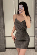 Glitter Lapel Chain Bodycon Set Sexy Role Play