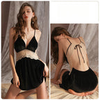 Velvet Padded Deep V Backless Lace Robe Fall Winter