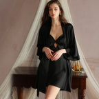 Coquette Satin Slip Robe Set Padded Deep V Lounge