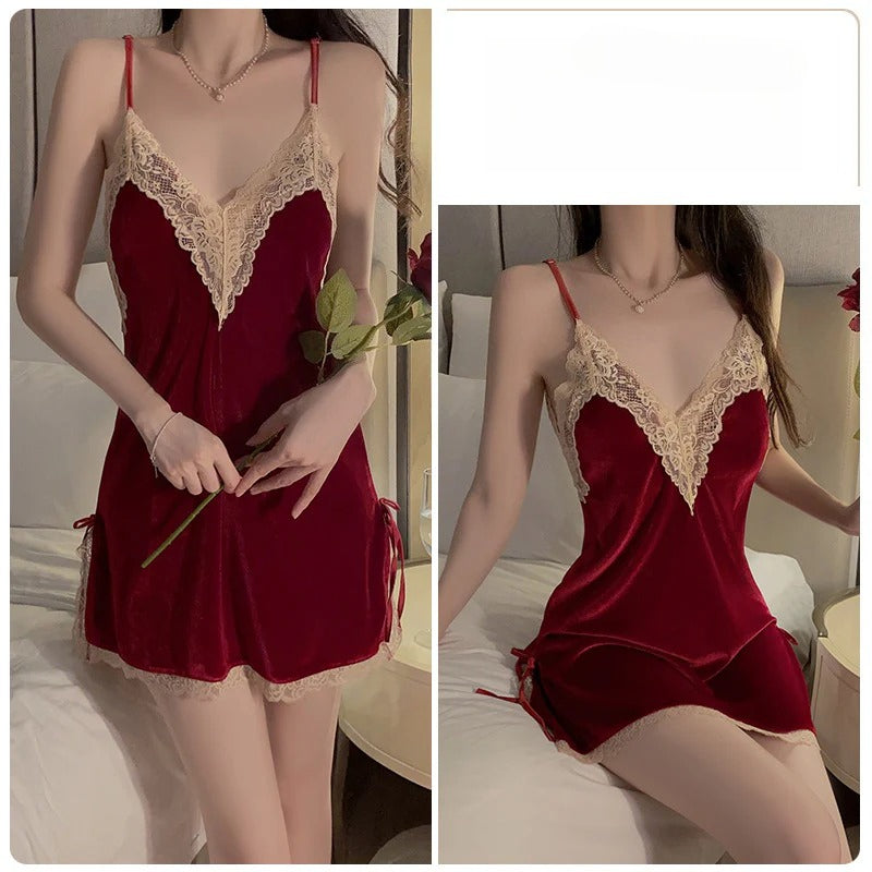 Bridal Velvet Slip Robe Set Backless High Slit Sexy
