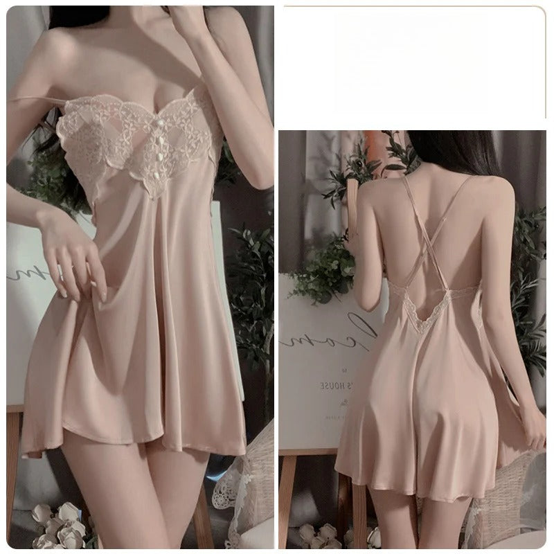 Loose Solid Backless Cami Robe Set Soft Loungewear